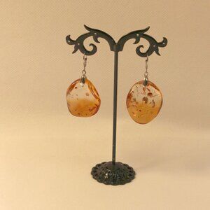 Handmade Amber Earrins Silver Plated Lever Back 30x25mm